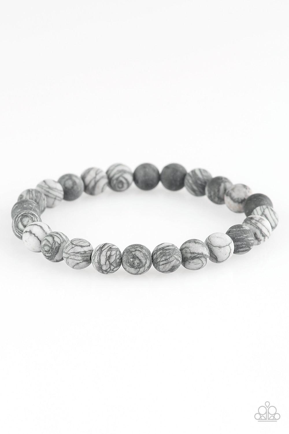 Paparazzi Accessories Oblivion - Silver Swirling with dizzying detail, natural stones are threaded along a stretchy band for a seasonal look. Sold as one individual bracelet. Jewelry