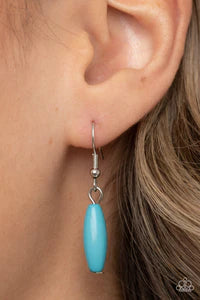 Paparazzi Accessories Beach House Hustle - Blue Varying in opaque, acrylic, and glassy finishes, a refreshing collection of oblong blue beads cascade from interlocked silver chains below the collar, resulting in a whimsical fringe. Features an adjustable