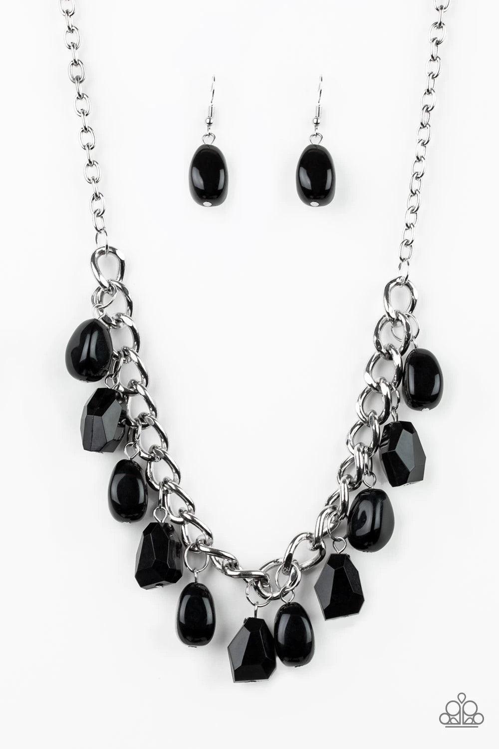 Paparazzi Accessories Take The COLOR Wheel! - Black A collection of round and faceted black beads swings from the bottom of a bulky silver chain below the collar, creating a vivacious fringe. Features an adjustable clasp closure. Sold as one individual ne