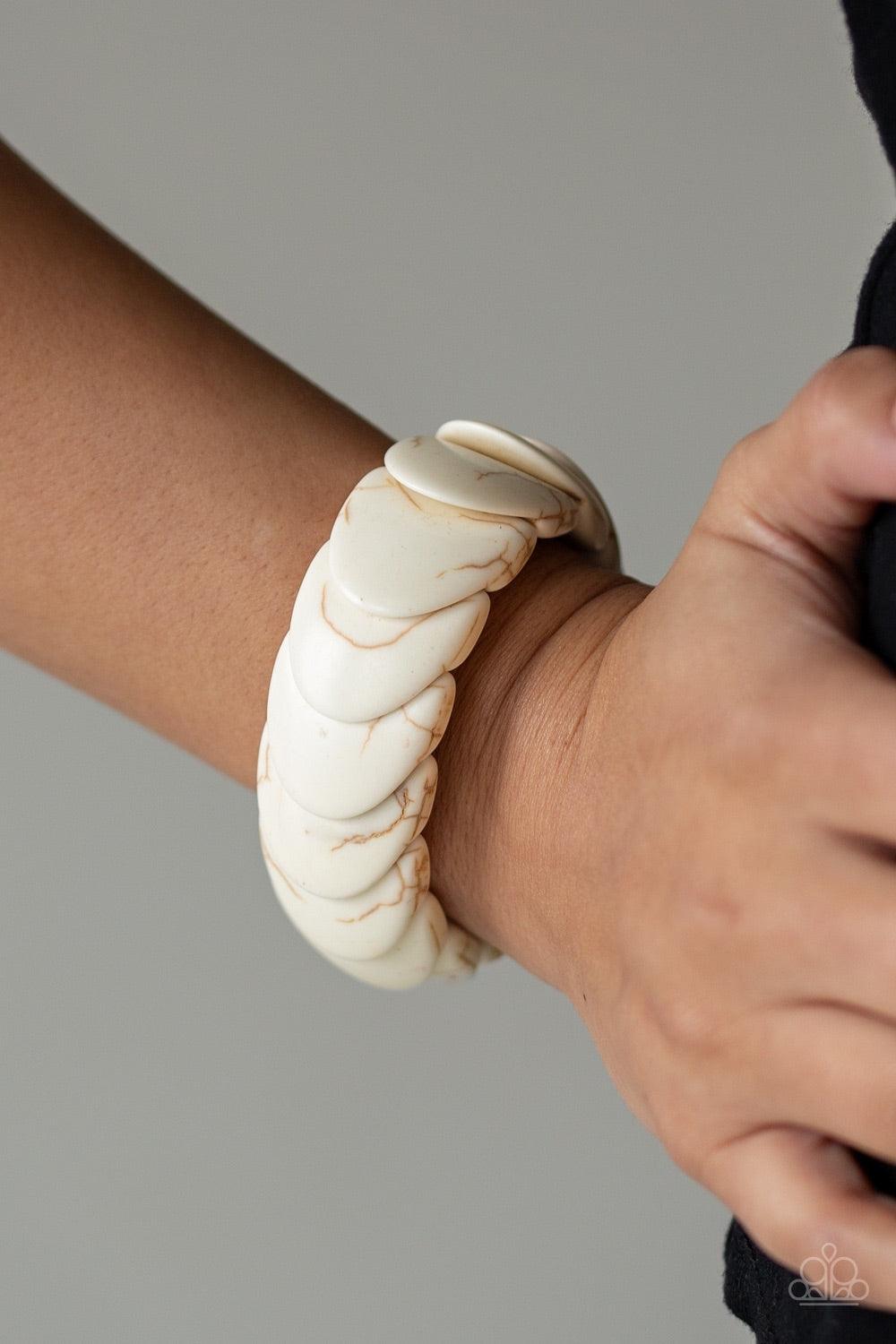 Paparazzi Accessories Normadic Nature - White Overlapping white stones are threaded along stretchy bands around the wrist for an artisan inspired look. Jewelry