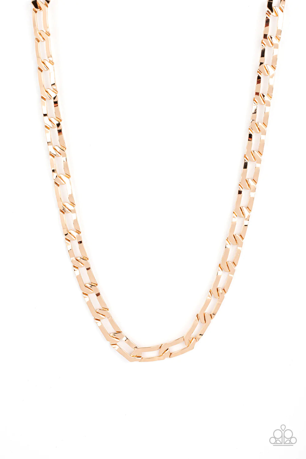 Paparazzi Accessories Full- Court Press - Gold Crimped gold oval links boldly interconnect across the chest, creating a classic urban look. Features an adjustable clasp closure. Sold as one individual necklace.