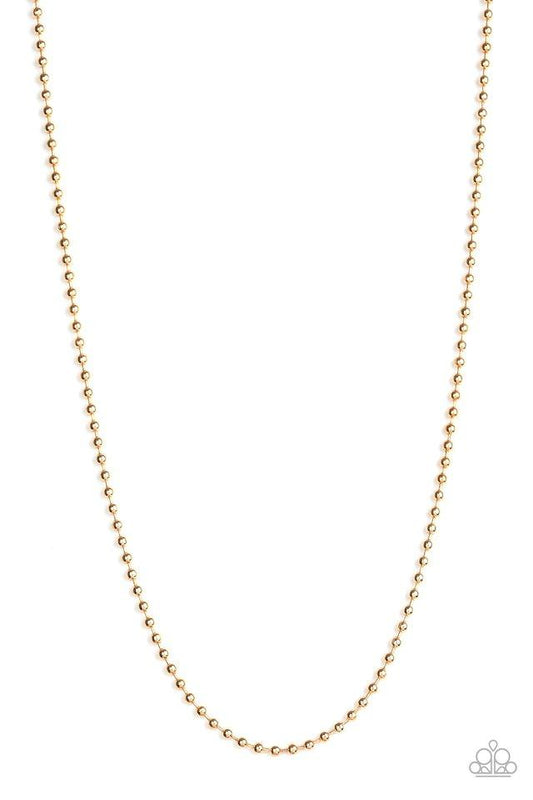 Paparazzi Accessories Cadet Casual - Gold A dainty strand of gold ball chain drapes across the chest for a causal look. Features an adjustable ball chain connector. Sold as one individual necklace. Jewelry