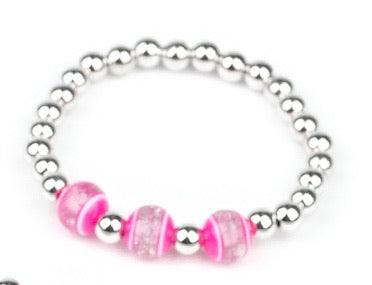 Paparazzi Accessories Starlet Shimmer Bracelet #12 - Pink Infused dainty silver beads, the stretchy beaded bracelet. Jewelry