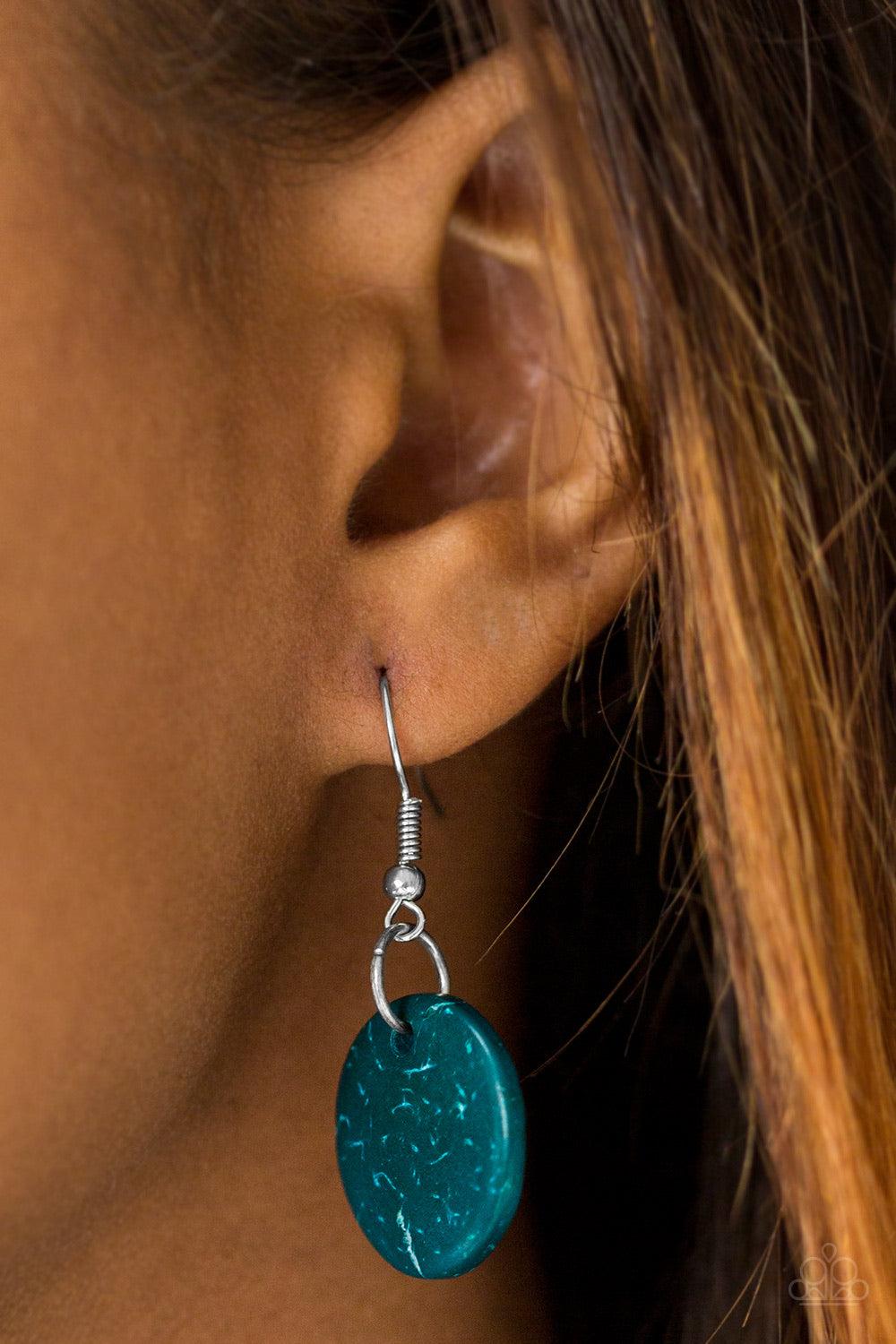 Paparazzi Accessories South Beach Summer - Blue Brushed in a distressed finish, blue and brown wooden beads trickle along three strands, creating a summery look down the chest. Features a button loop closure. Jewelry