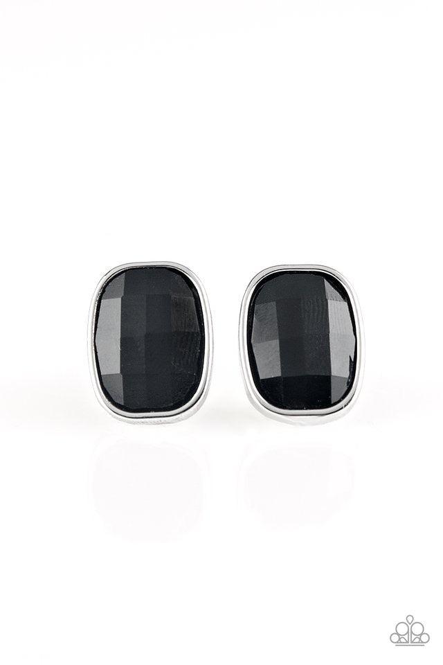 Paparazzi Accessories Incredibly Iconic - Black A faceted black gem is pressed into a sleek silver frame for a glamorous look. Earring attaches to a standard post fitting. Jewelry