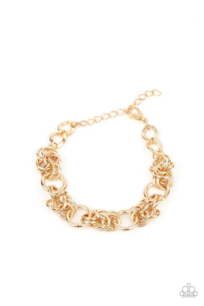 Paparazzi Accessories Big City Chic Gold: Spunky sections of mismatched gold links boldly interlock around the wrist, creating a gritty chain. Features an adjustable clasp closure. Sold as one individual bracelet. Silver: Spunky sections of mismatched sil