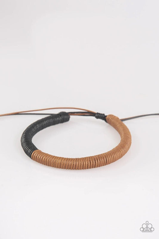 Paparazzi Accessories TRACKER and Field - Brown Earthy brown cording fades into shiny black cording across the wrist for a seasonal look. Features an adjustable sliding knot closure.Sold as one individual bracelet. Jewelry