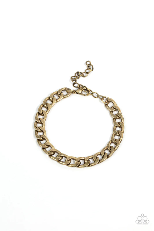 Paparazzi Accessories Alternative Anthem - Brass Flattened antiqued brass links fall smoothly around the wrist for a gritty industrial vibe. Features an adjustable clasp closure. Sold as one individual bracelet. Jewelry