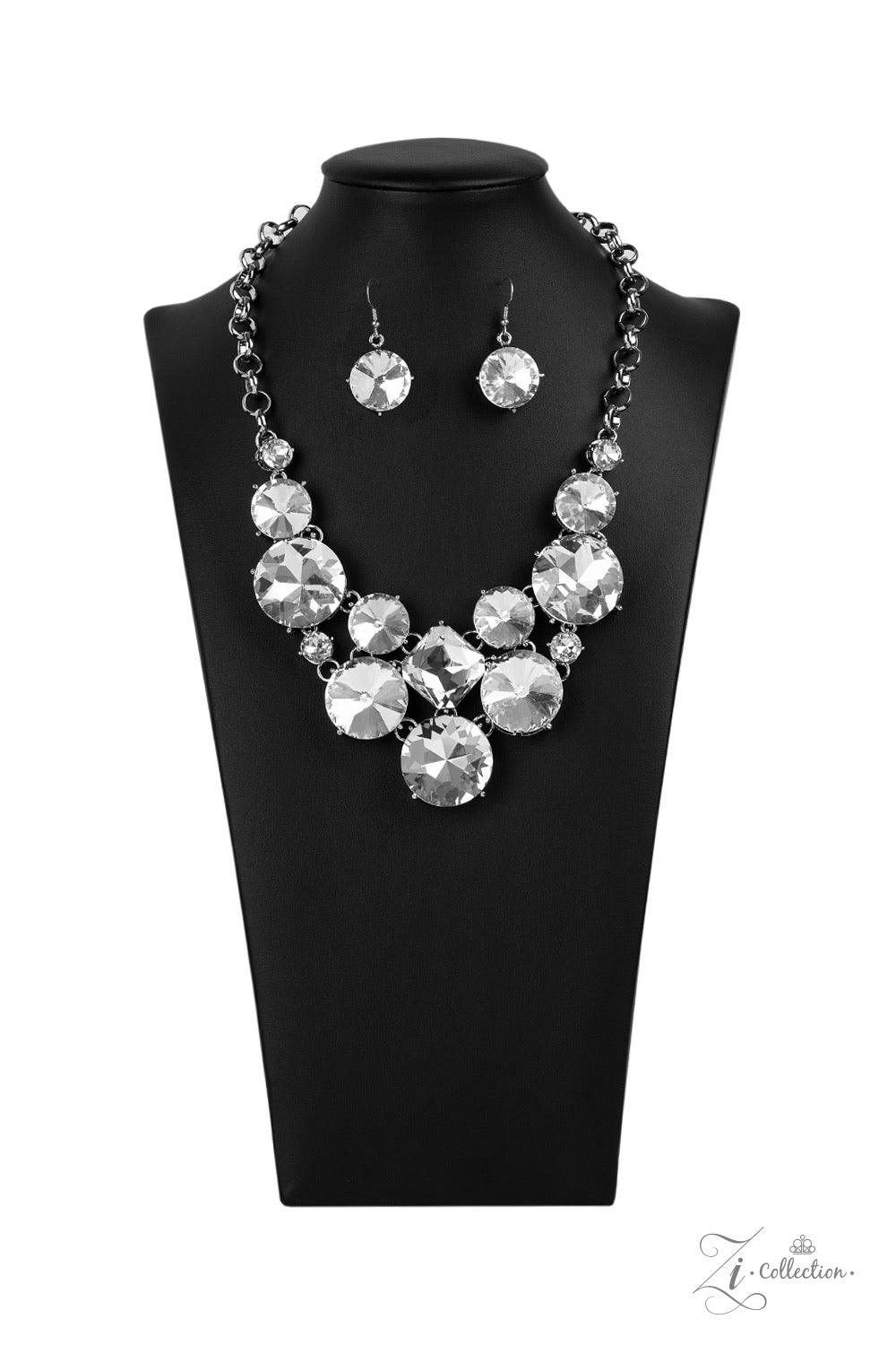 Paparazzi Accessories Unpredictable 💗💗ZiCollection $25💗💗 Varying in size and shape, a dramatic collision of oversized white rhinestones connect into an unapologetically glamorous statement piece below the collar. Attached to chunky silver links, the b