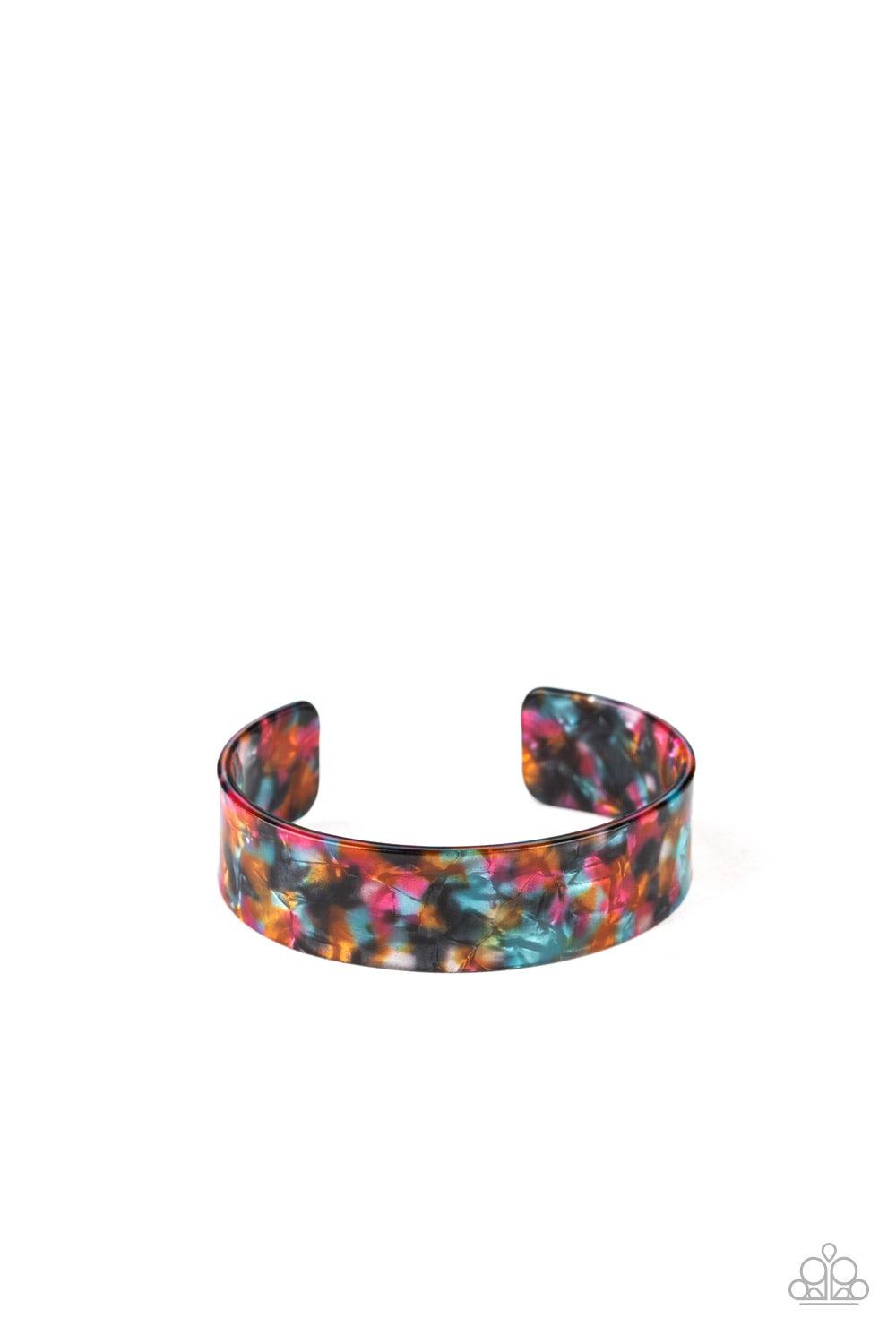 Paparazzi Accessories Glaze Daze - Multi Featuring metallic-like shimmer, a speckled acrylic cuff waves across the wrist for a colorfully retro look. Jewelry