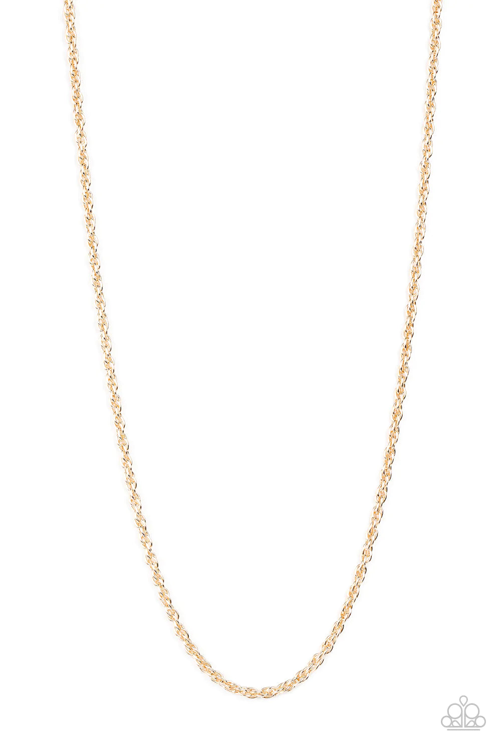 Paparazzi Accessories Industrial Interval - Gold A decoratively linked gold chain drapes below the collar for an edgy urban look. Features an adjustable clasp closure. Sold as one individual necklace. Jewelry