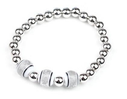 Paparazzi Accessories Starlet Shimmer Bracelet #12 - White Infused dainty silver beads, the stretchy beaded bracelet. Jewelry