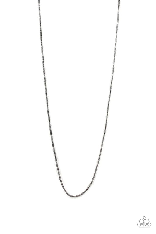 Paparazzi Accessories Underground - Black Brushed in a high-sheen finish, a shimmery strand of gunmetal mesh chain drapes across the chest for a sleek look. Features an adjustable clasp closure. Sold as one individual necklace. Necklaces