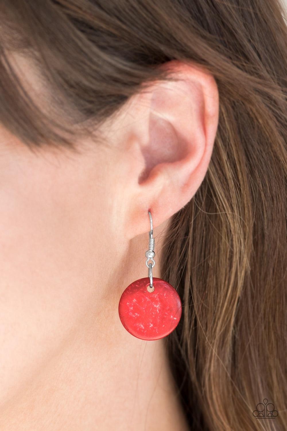 Paparazzi Accessories Safari Samba - Red Brushed in a fiery red finish, two bold wooden beads give way to summery layers. Brushed in a distressed finish, dainty wooden discs swing from the bottom of the layers for a flirty finish. Jewelry