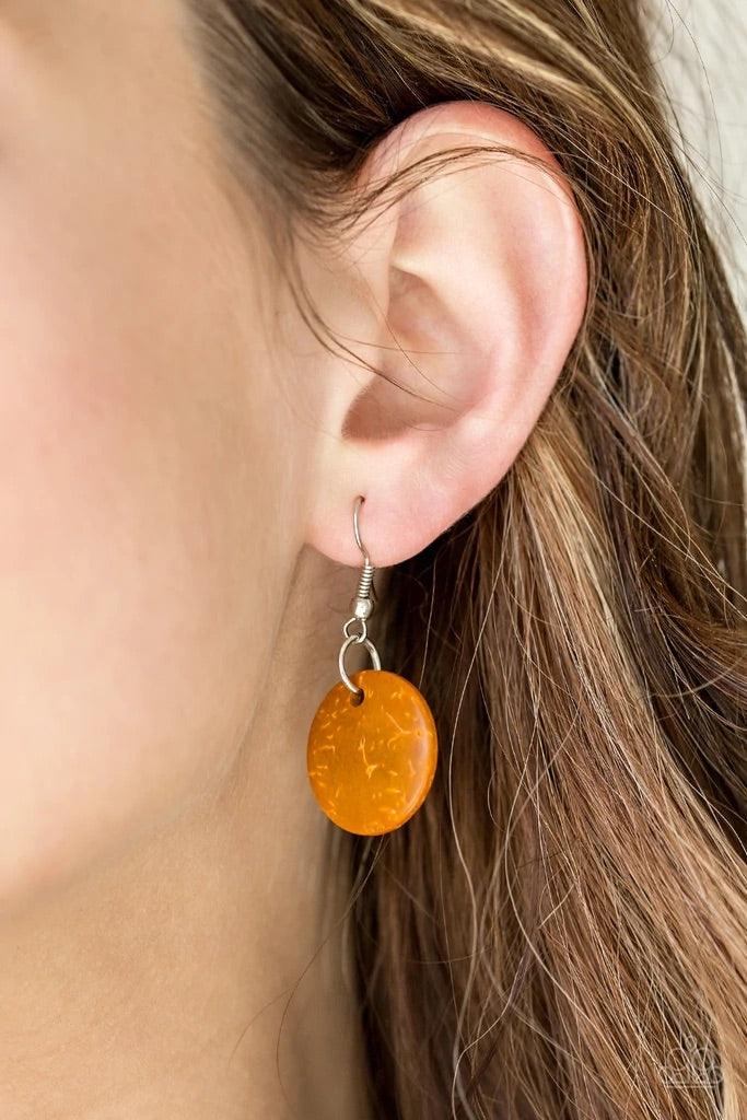Paparazzi Accessories Key West Walkabout - Orange Brushed in a colorful finish, rows of refreshing orange wooden discs and earthy brown beads are threaded along shiny brown cording for a summery look. Features a button loop closure. Sold as one individual