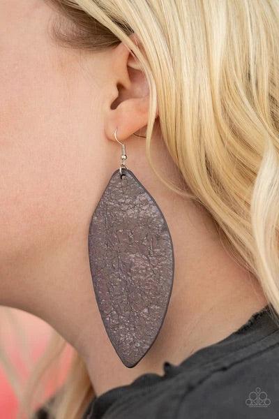 Paparazzi Accessories Eden Radiance - Multi Featuring an oil spill iridescence, a leaf-like leather frame swings from the ear for a colorfully retro look. Earring attaches to a standard fishhook fitting. Sold as one pair of earrings. Jewelry