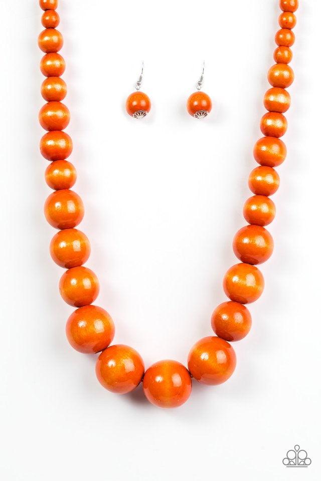 Paparazzi Accessories Effortlessly Everglades ~Orange Gradually increasing in size near the center, vivacious orange wooden beads are threaded along an orange string for a summery look. Features an adjustable sliding knot closure.