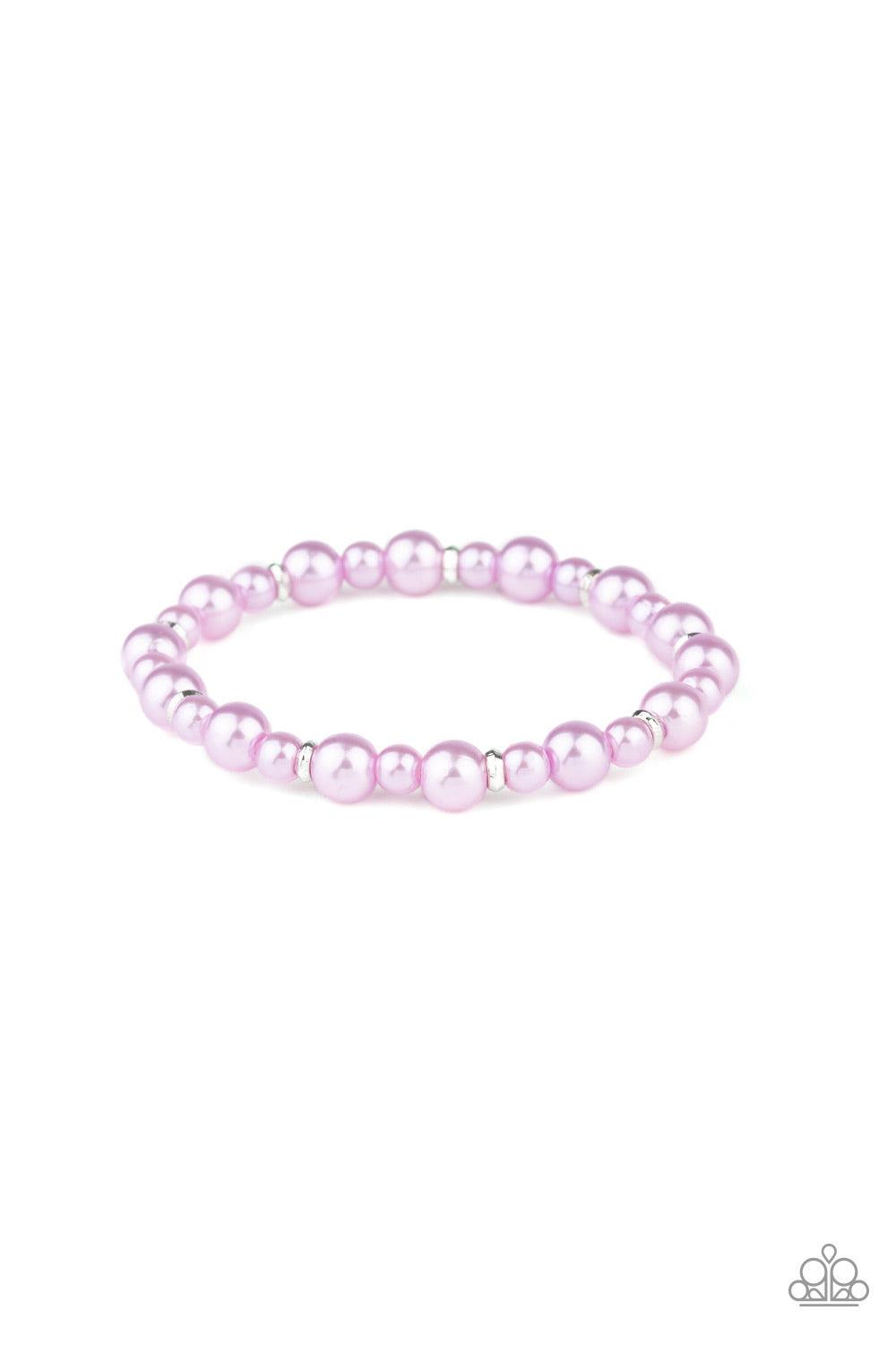 Paparazzi Accessories Powder and Pearls - Purple Infused with dainty silver accents, a collection of dainty and classic purple pearls are threaded along a stretchy band around the wrist for a timeless look. Jewelry