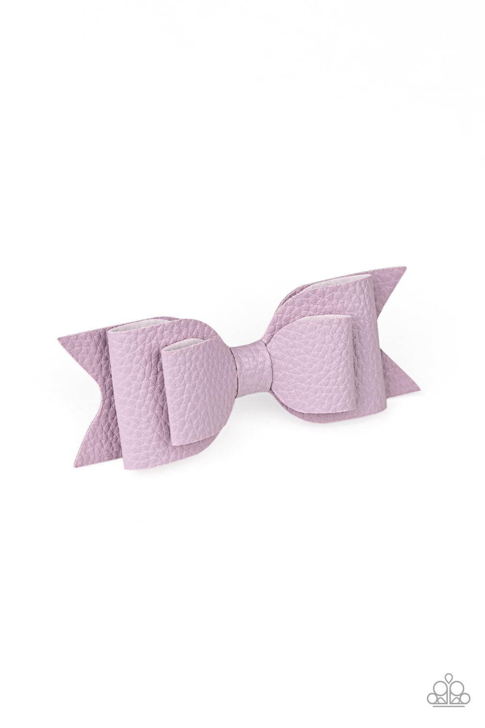 Paparazzi Accessories BOW Wow Wow - Purple Painted in a refreshing lavender finish, textured leather ties into a flirtatious hair bow. Features a standard hair clip on the back. Hair Pins