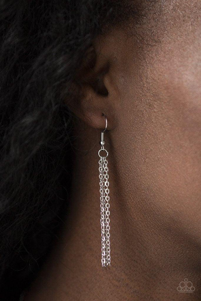 Paparazzi Accessories A Dazzling Distraction - Pink Encrusted in glassy pink rhinestones, an airy silver hoop swings from the bottom of a lengthened silver chain for a refined flair. Features an adjustable clasp closure. Sold as one individual necklace. I