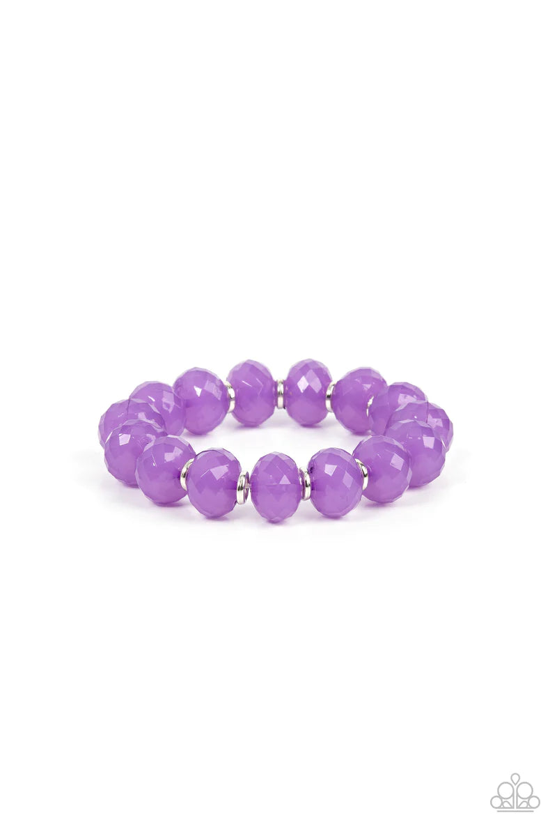 Paparazzi Accessories This is My Jam! - Purple Dainty silver rings and oversized faceted opaque purple crystal-like beads alternate along a stretchy band around the wrist, creating a mystical pop of color. Sold as one individual bracelet. Jewelry