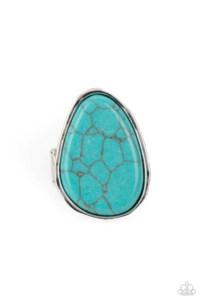 Paparazzi Accessories Marble Mecca - Blue Featuring a faux marble finish, an asymmetrical turquoise stone is encased inside an imperfect silver frame for a simply seasonal look atop the finger. Features a stretchy band for a flexible fit. Sold as one indi