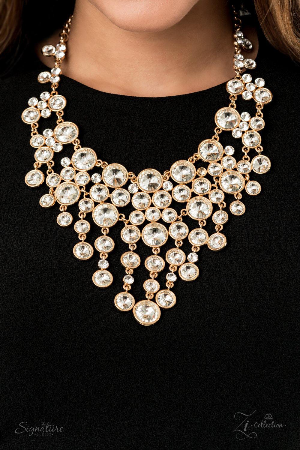 Paparazzi Accessories The Rosa 💗💗ZiCollection $25💗💗 A sparkling storm of classically clustered white rhinestone frames elegantly scatter below the collar. Encased in sleek gold fittings, varied sizes of glassy white rhinestones drip from the bottom of