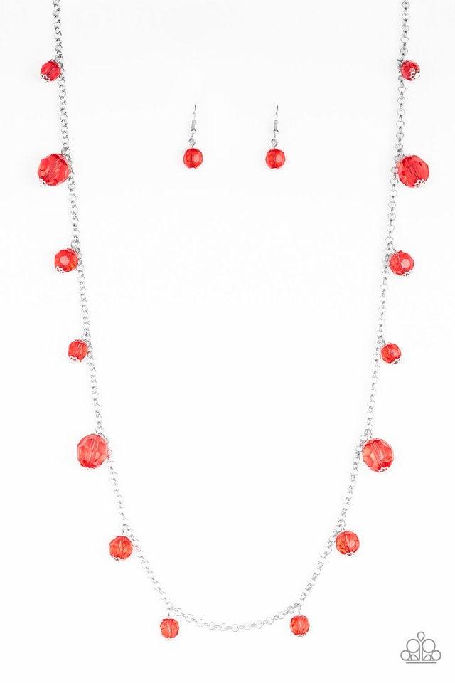 Paparazzi Accessories Glow-Rider - Red Hammered in an array of mismatched textures, three asymmetrical hoops join into an abstract pendant at the bottom of a lengthened brass chain for a handcrafted look. Features an adjustable clasp closure. Sold as one
