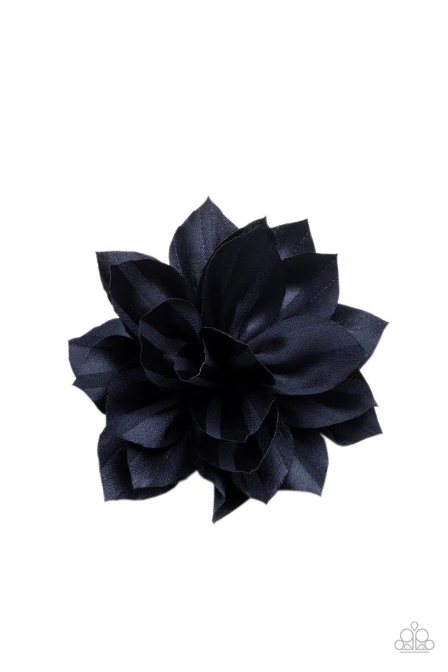 Paparazzi Accessories Gala Garden - Blue Blue ribbon-like petals gather into a satin blossom, creating an elegant display. Features a standard hair clip on the back. Hair Accessories