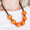 Paparazzi Accessories Oh My Miami - Orange Brown wooden beads are threaded along shiny brown cording. Brushed in a vivacious finish, dramatic orange wooden beads alternate below the collar for a bold summer look. Features a button loop closure. Necklaces