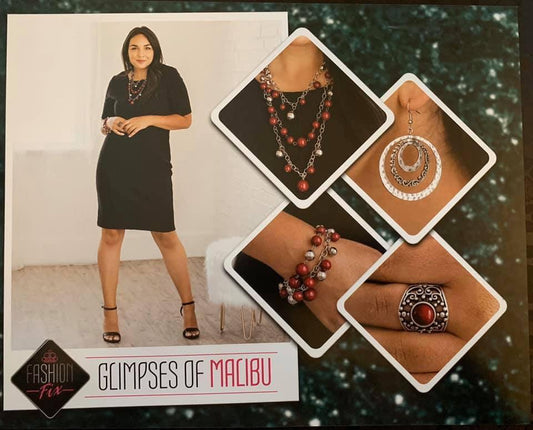 Paparazzi Accessories Glimpse of Malibu: FF December 2019 The Glimpses of Malibu collection was created with inspiration from the styles of Malibu, CA. Styles in this Trend Blend will feature fun, livable fashion with an upscale flavor. The color are usua