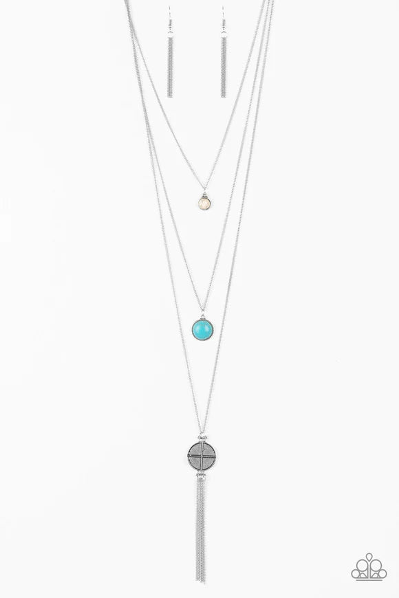Paparazzi Accessories Life is A Voyage - Multi Refreshing turquoise and white stone pendants layer down the chest, giving way to an ornate silver disc for a seasonal look. Features an adjustable clasp closure. Sold as one individual necklace. Includes one
