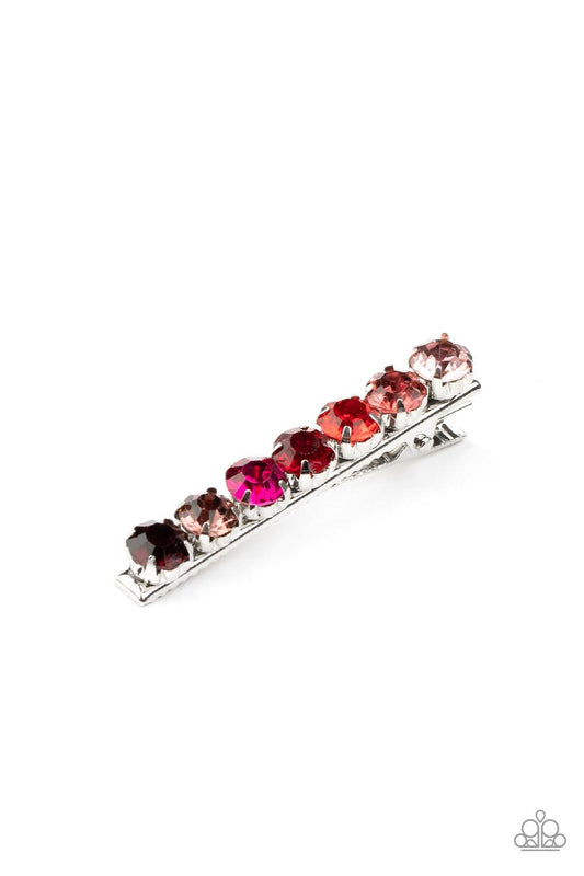 Paparazzi Accessories Bedazzling Beauty - Multi Creating a beautiful ombre effect, glittery rhinestones are encrusted across the front of a classic silver frame for a glamorous fashion. Features a standard hair clip. Sold as one individual hair clip. Hair