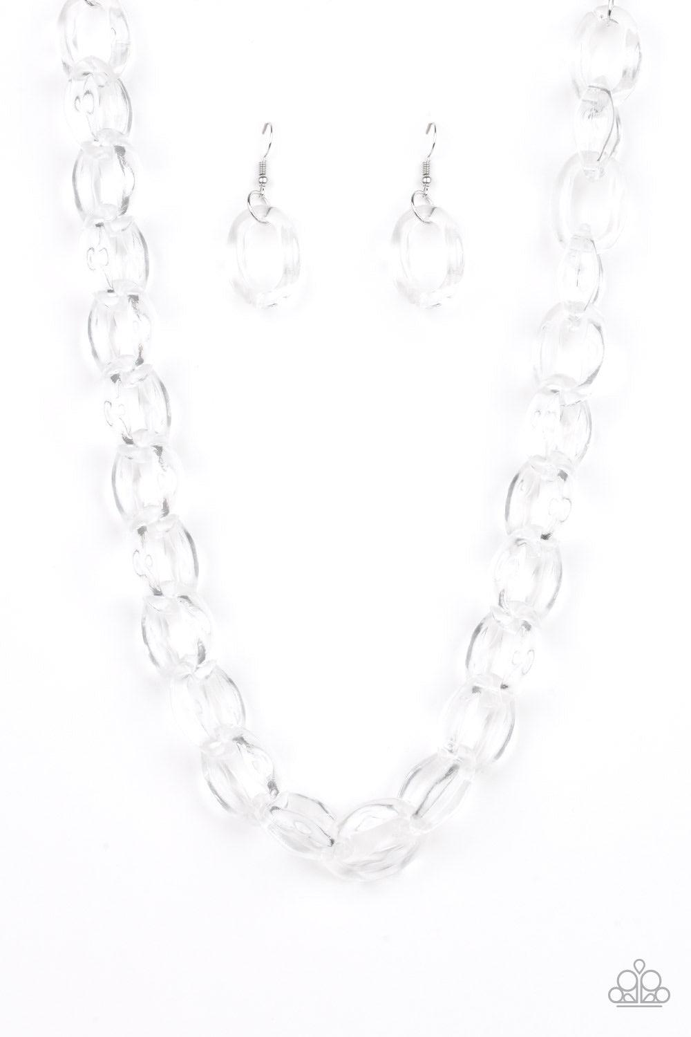 Paparazzi Accessories Ice Queen - White Glassy links connect below the collar, creating a colorfully, modern chain. Features an adjustable clasp closure. Jewelry