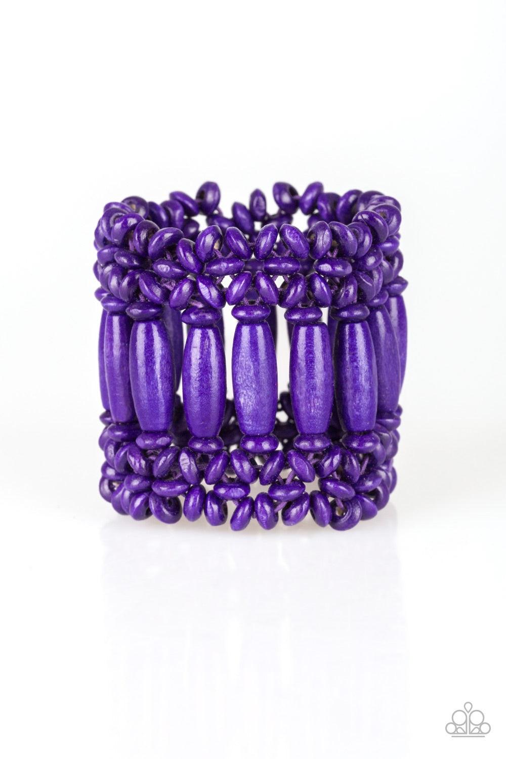 Paparazzi Accessories Barbados Beach Club - Purple A collection of purple wooden beads are threaded along stretchy bands, coalescing into a vivacious beaded palette for a summery look. Jewelry
