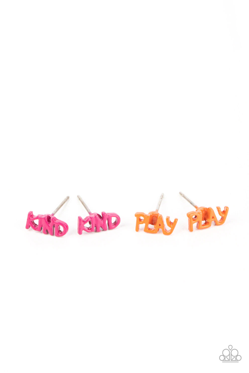 Paparazzi Accessories Starlet Shimmer Earrings #23 The multicolored inspirational frames include a pink "Hope," a pink "Kind," a blue "Soar," a green "Leap," an orange "Play," a purple "Make," a yellow "Care," a red "Love," a white "Wish," and a purple "G