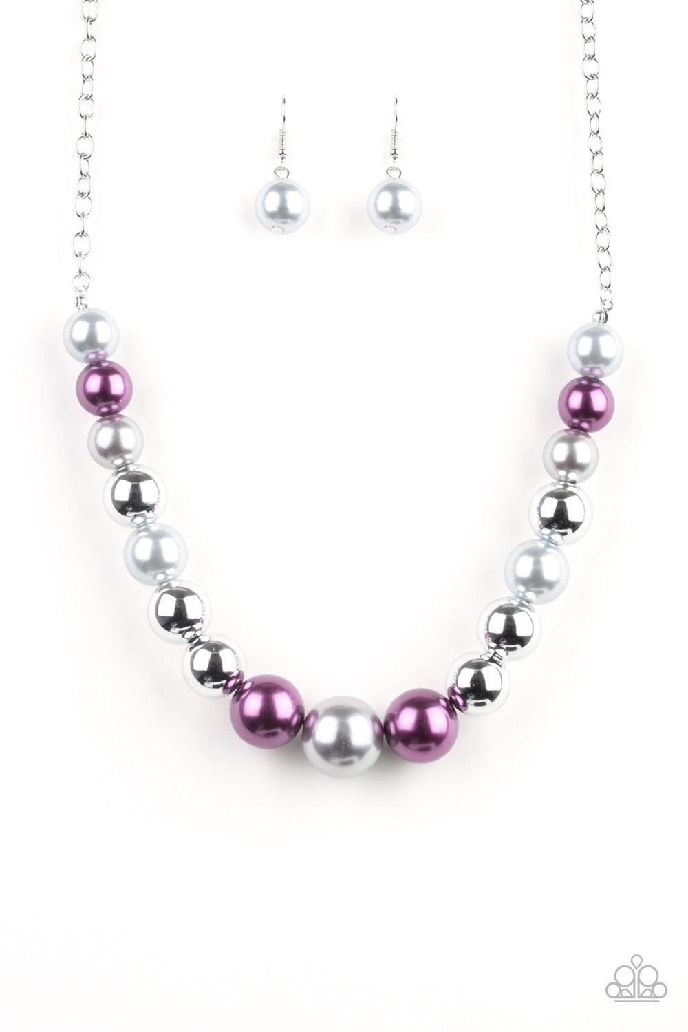 Paparazzi Accessories Take Note - Multi A collection of oversized silver and pearly purple and gray beads drape across the chest for a refined look. Features an adjustable clasp closure. Jewelry