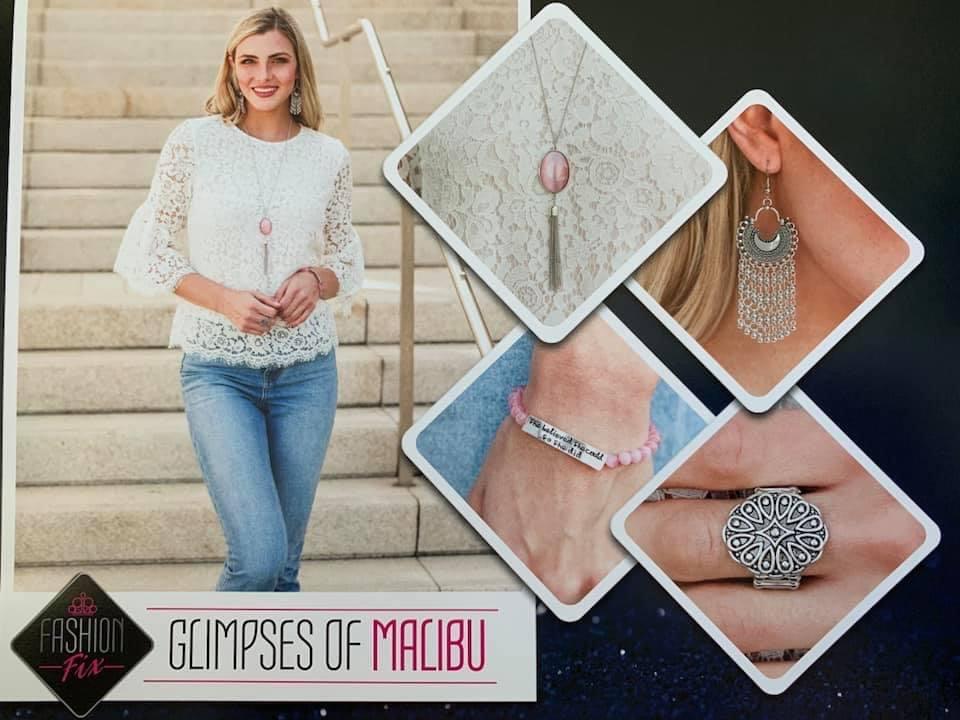 Paparazzi Accessories Glimpse of Malibu: FF October 2019 The Glimpses of Malibu collection was created with inspiration from the styles of Malibu, CA. Styles in this Trend Blend will feature fun, livable fashion with an upscale flavor. The color are usual