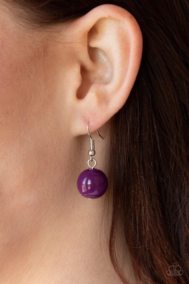 Paparazzi Accessories Poppin Popularity - Purple Infused with dainty purple beads, round plum beads trickle into bold oval beads, creating a bold pop of color below the collar. Features an adjustable clasp closure. Jewelry
