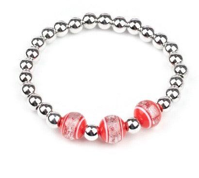 Paparazzi Accessories Starlet Shimmer Bracelet #12 - Red Infused dainty silver beads, the stretchy beaded bracelet. Jewelry