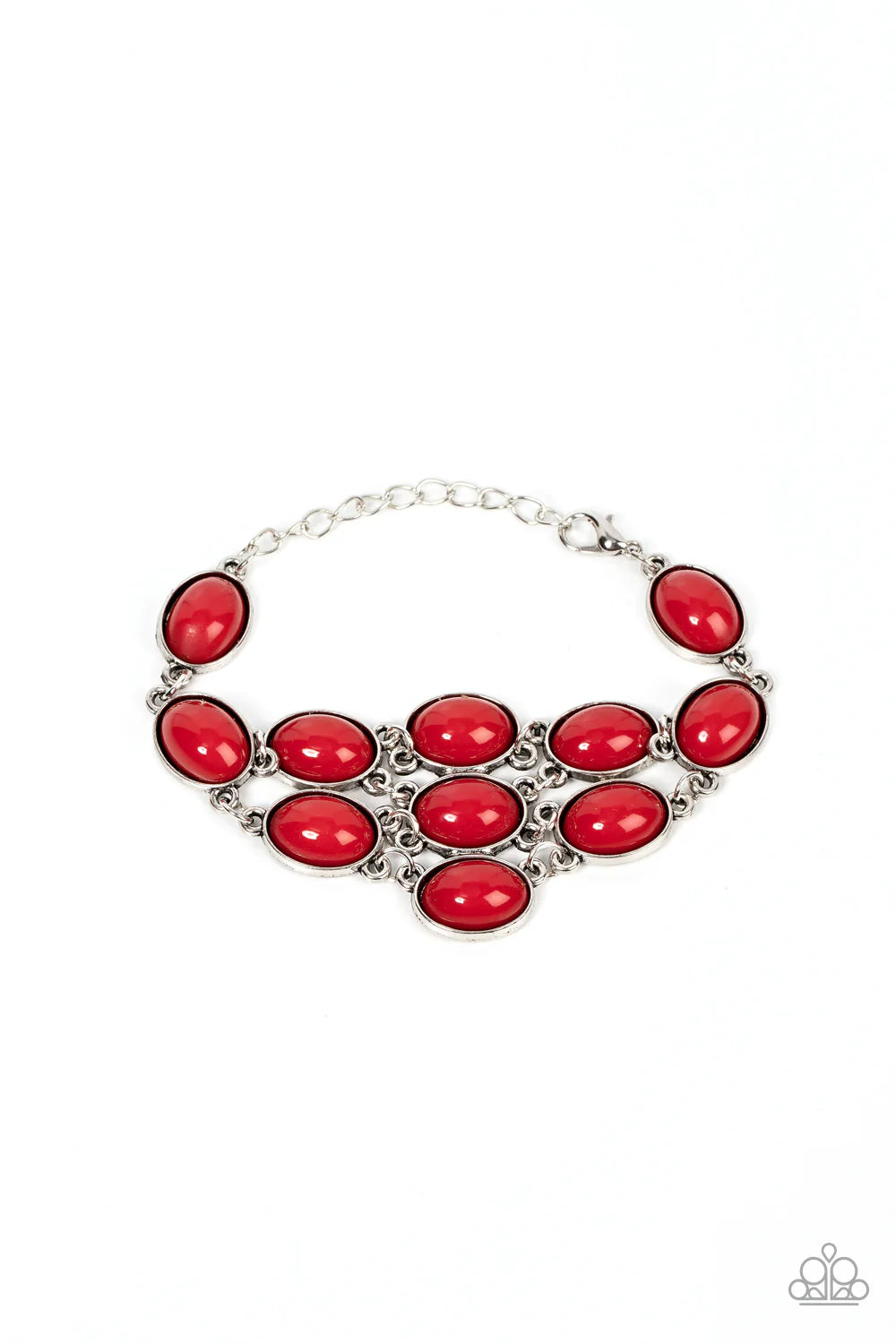 Paparazzi Accessories Color Wheel Garden - Red A bracelet that's as delicate and pretty as a flower, the Color Wheel Garen bracelet is the perfect way to add a little color to your life. This silver bracelet features red oval beads that delicately link ac