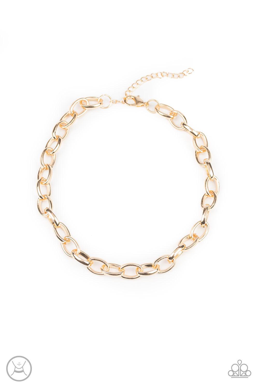 Paparazzi Accessories Urban Uplink - Gold Oversized gold links connect below the collar for a bold urban look. Features an adjustable clasp closure. Jewelry