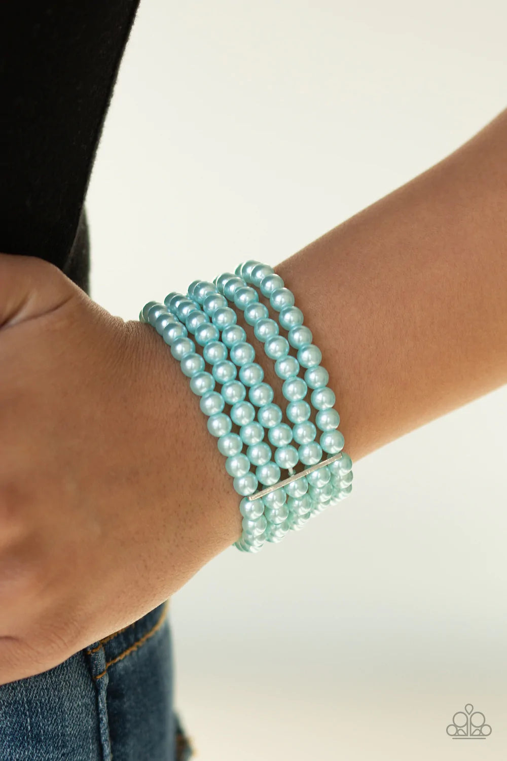 Paparazzi Accessories Pearl Bliss - Blue Threaded through glistening silver fittings, strand after strand of dainty blue pearls are threaded along stretchy bands around the wrist for a timelessly stacked look. Sold as one individual bracelet. Bracelets