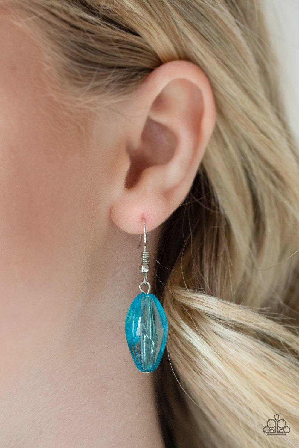 Paparazzi Accessories Spring Daydream - Blue Infused with a row of thick silver chain, faceted silver and glassy blue beads swing from the bottom of ornate silver links, creating a vivacious fringe below the collar. Features an adjustable clasp closure. J