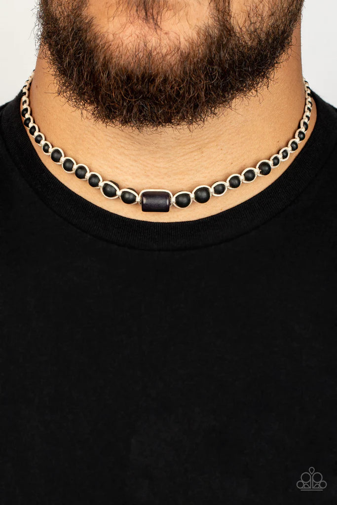 Paparazzi Accessories It’s A THAI - Multi Gradually increasing in size, an earthy collection of black stone beads are knotted in place with white cording below the collar for an urban look. Features a button loop closure. Sold as one individual necklace.