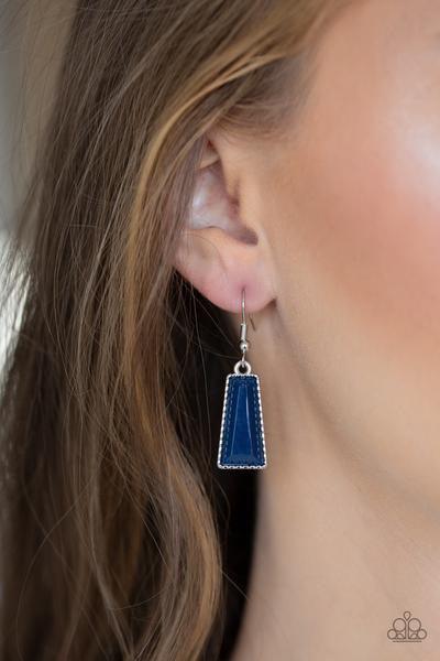 Paparazzi Accessories Glamour Goddess - Blue Featuring the deep shade of Evening Blue, faceted emerald style beads are pressed into a hammered silver plate. Featuring flared bottoms, the colorful beads fan out below the collar for a fierce finish. Feature