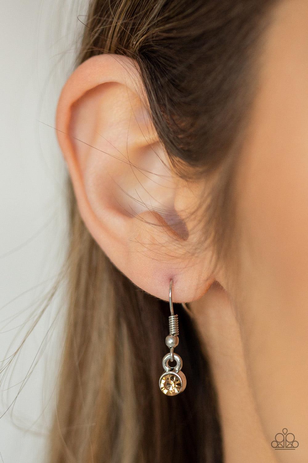 Paparazzi Accessories SHEER Thing - Brown Dotted with topaz rhinestone centers, an array of ornate silver frames trickle along skinny silver wires below the collar for a whimsical flair. Features an adjustable clasp closure. Jewelry