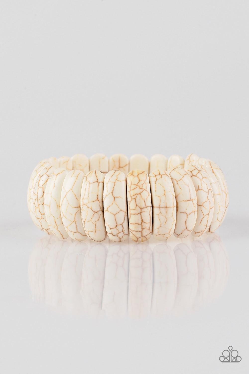 Paparazzi Accessories Peacefully Primal - White Refreshing white stone beads are threaded along stretchy bands, creating an earthy look around the wrist. Jewelry