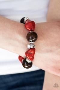 Paparazzi Accessories Gorgeously Grounded - Red Infused with ornate silver accents, red stones and earthy wooden beads are threaded along a stretchy elastic band for a seasonal look. Sold as one individual bracelet. Jewelry