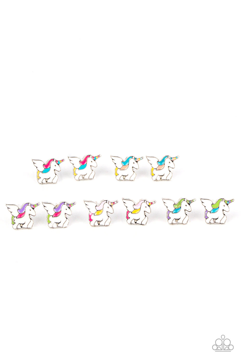 Paparazzi Accessories Starlet Shimmer Earrings #24 The multi-colored winged unicorn frames vary in shades of white, pink, purple, yellow, green, and orange accents. Earrings attach to standard post fittings. Jewelry